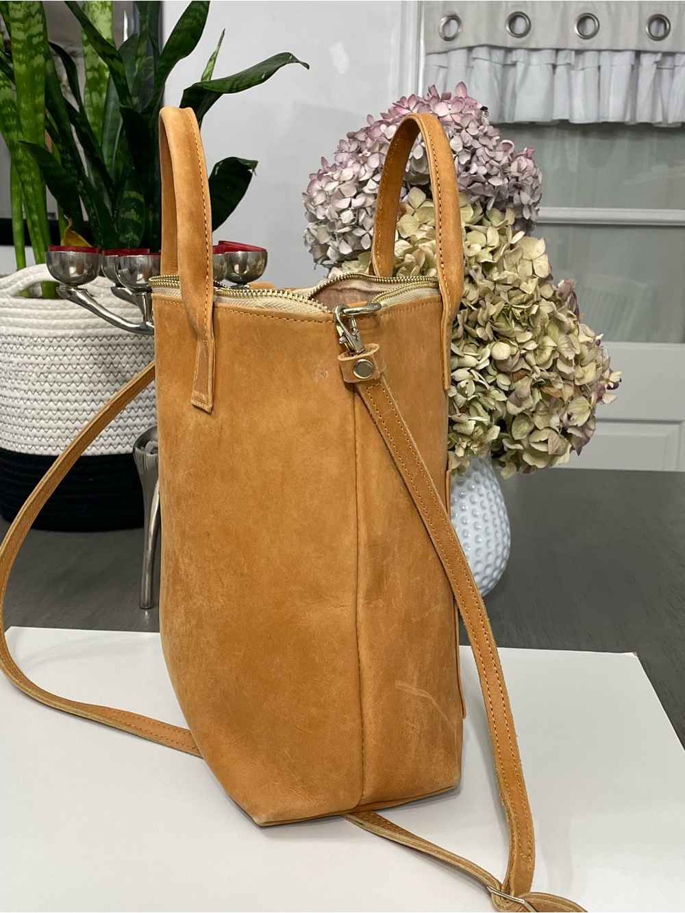 ETHIC Handmade Leather Tote Crossbody Bag Tan Zip Top Ethiopia Minimalist